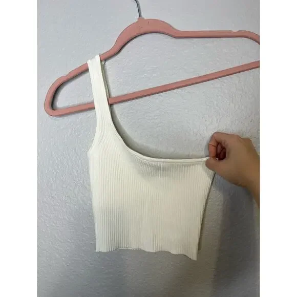 Superdown Ellie One Shoulder Ribbed Crop Top L - Picture 3 of 5